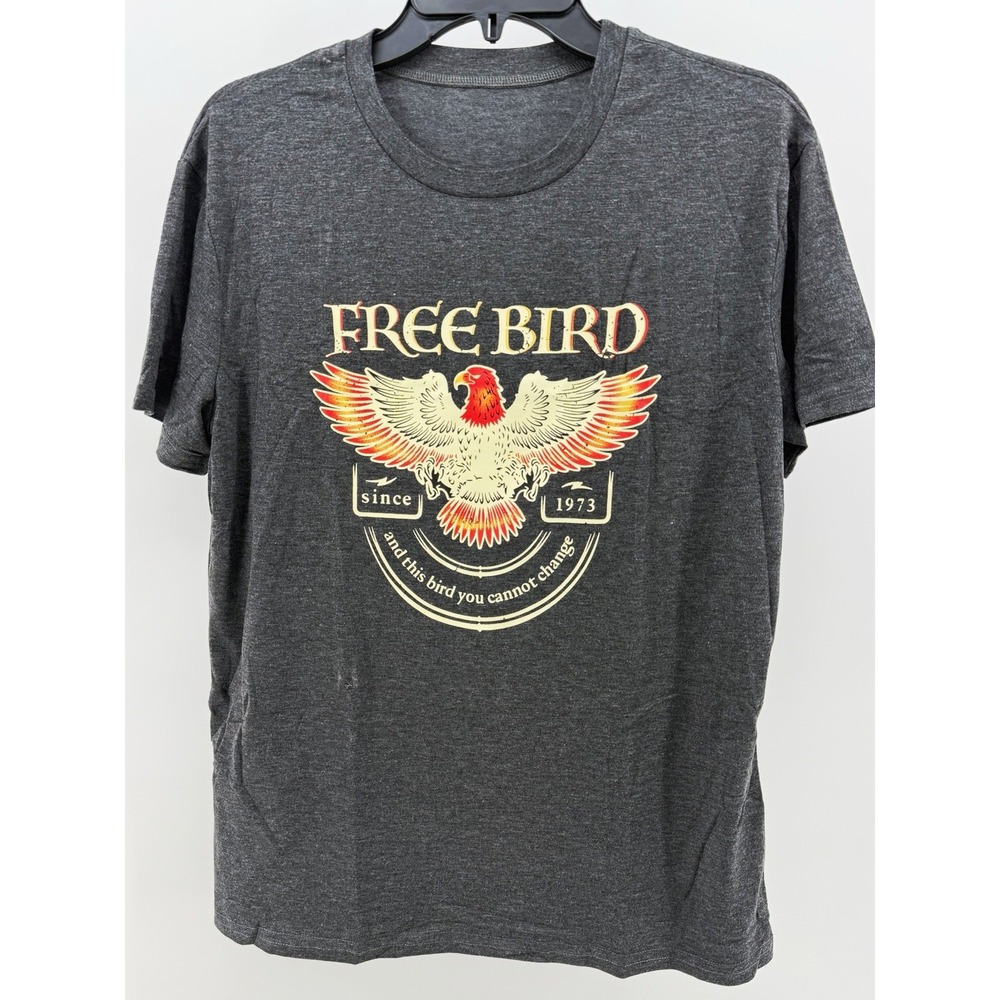 Free Bird Unisex Gray Eagle Graphic Print Crew Neck Short Sleeve T-Shirt size M